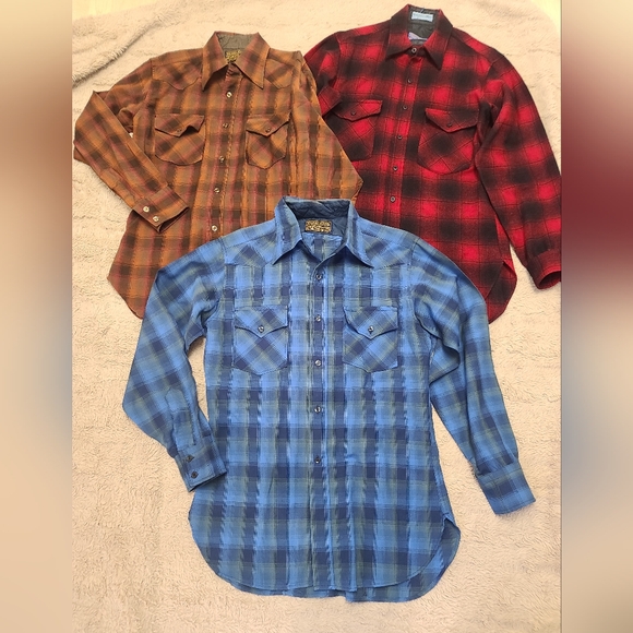 Pendleton Other - Vintage Pendleton 100% Virgin Wool Lot Of 3 Men’s Plaid Button-Up Shirt Size Med